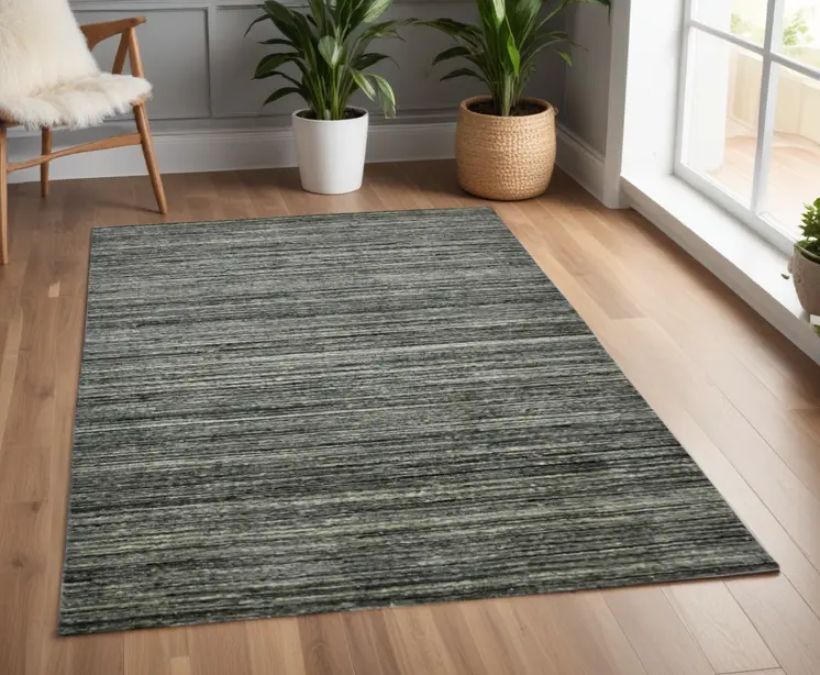 4' X 6' Gray And Black Wool Striped Hand Woven Area Rug