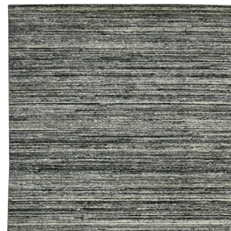 10' X 14' Gray And Black Wool Striped Hand Woven Area Rug