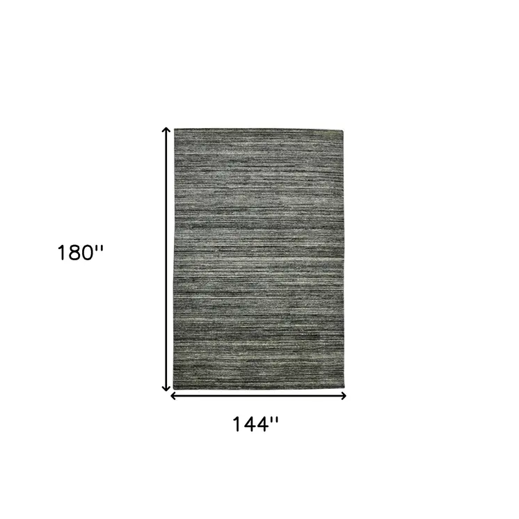 12' X 15' Gray And Black Wool Striped Hand Woven Area Rug