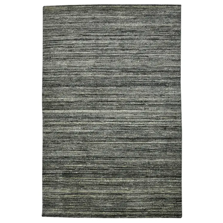 12' X 15' Gray And Black Wool Striped Hand Woven Area Rug