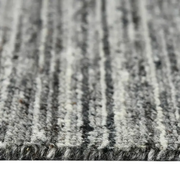 10' X 14' Dark Gray And Ivory Wool Striped Hand Woven Area Rug