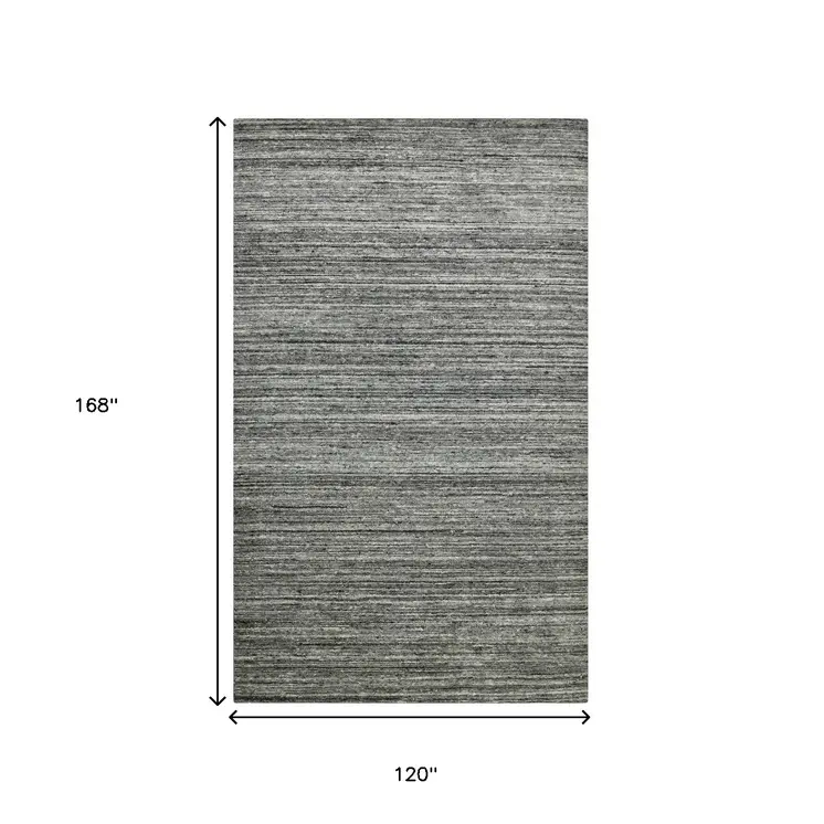 10' X 14' Dark Gray And Ivory Wool Striped Hand Woven Area Rug