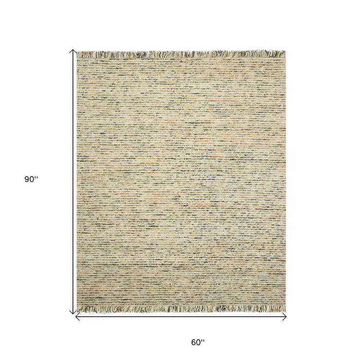 5' X 7' Beige Gray And Orange Wool Striped Hand Woven Area Rug With Fringe