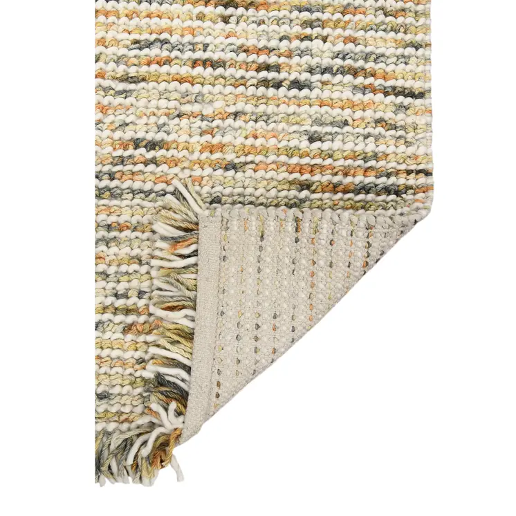 5' X 7' Beige Gray And Orange Wool Striped Hand Woven Area Rug With Fringe