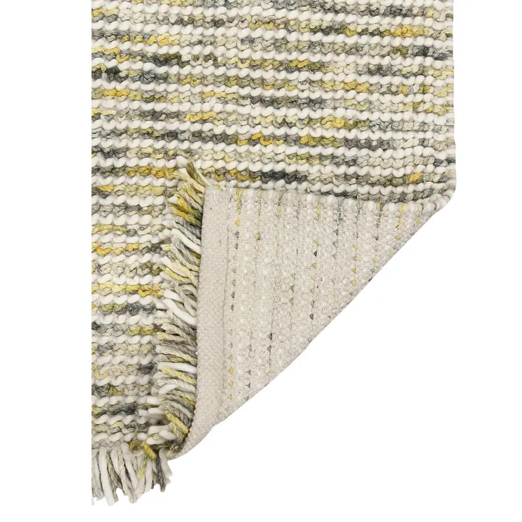 2' X 3' Gold Ivory And Gray Wool Striped Hand Woven Area Rug With Fringe