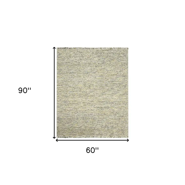 5' X 7' Gold Ivory And Gray Wool Striped Hand Woven Area Rug With Fringe