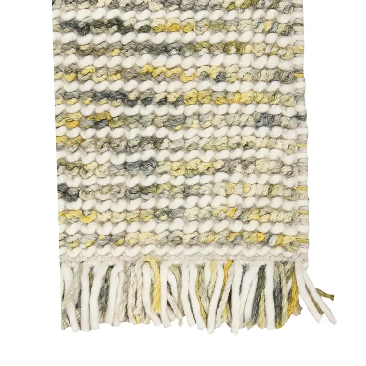 5' X 7' Gold Ivory And Gray Wool Striped Hand Woven Area Rug With Fringe
