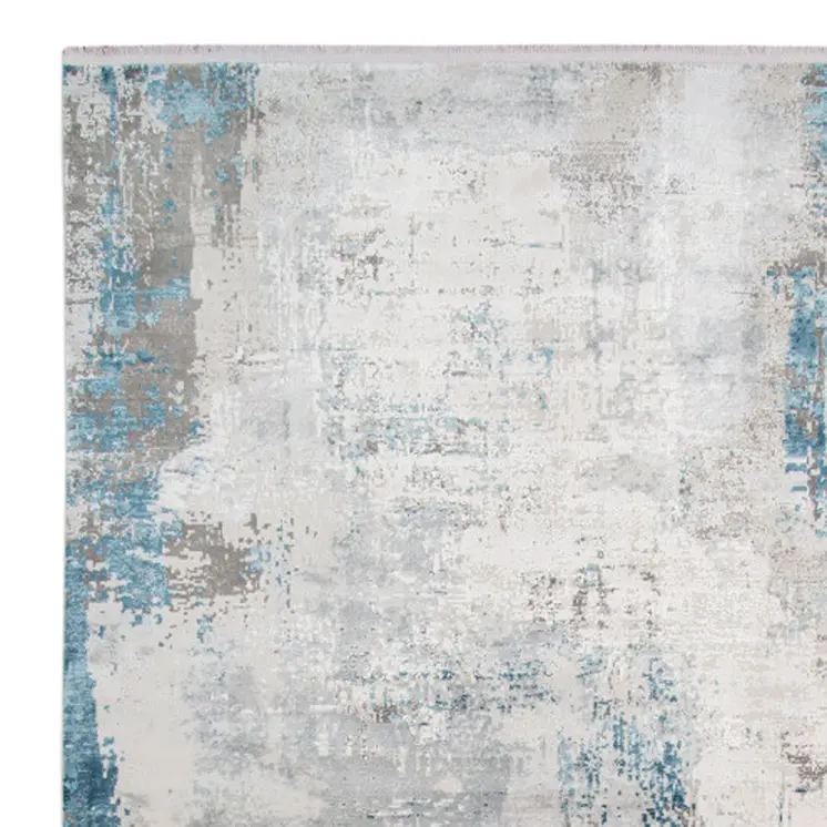 2' X 3' Gray Blue And Ivory Abstract Area Rug With Fringe