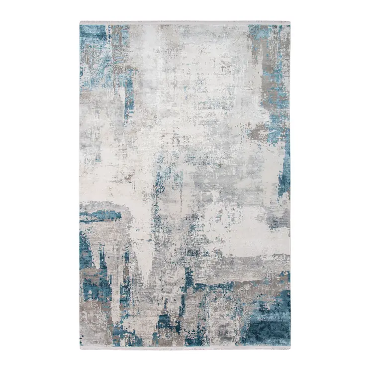 5' X 8' Gray Blue And Ivory Abstract Area Rug With Fringe