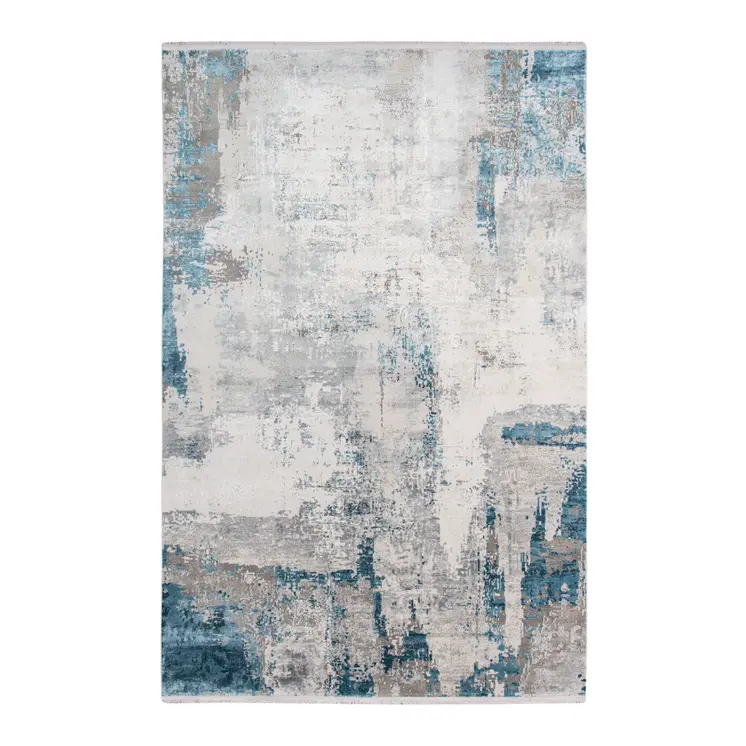 8' X 12' Gray Blue And Ivory Abstract Area Rug With Fringe
