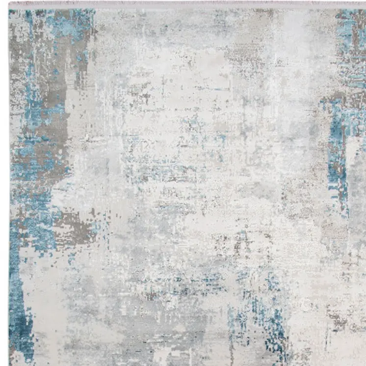 10' X 14' Gray Blue And Ivory Abstract Area Rug With Fringe