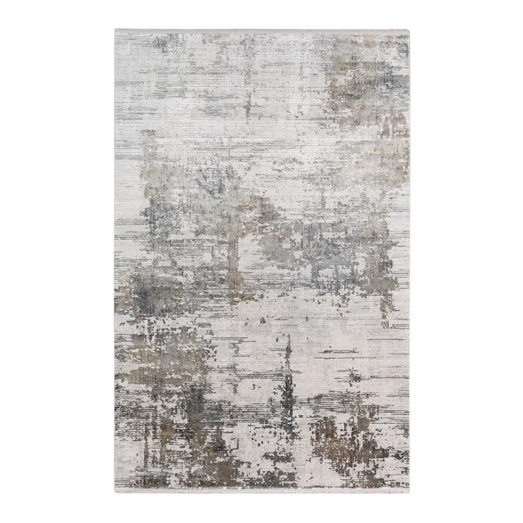 5' X 8' Ivory Gray And Brown Abstract Area Rug With Fringe
