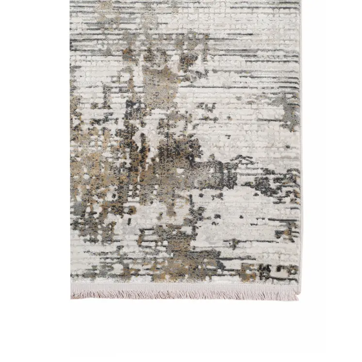 5' X 8' Ivory Gray And Brown Abstract Area Rug With Fringe