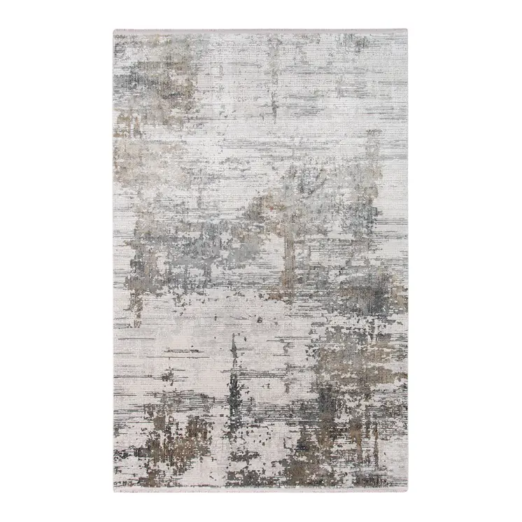 5' X 8' Ivory Gray And Brown Abstract Area Rug With Fringe