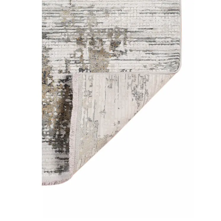 8' X 10' Ivory Gray And Brown Abstract Area Rug With Fringe