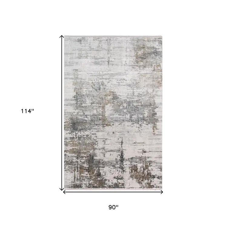 8' X 10' Ivory Gray And Brown Abstract Area Rug With Fringe