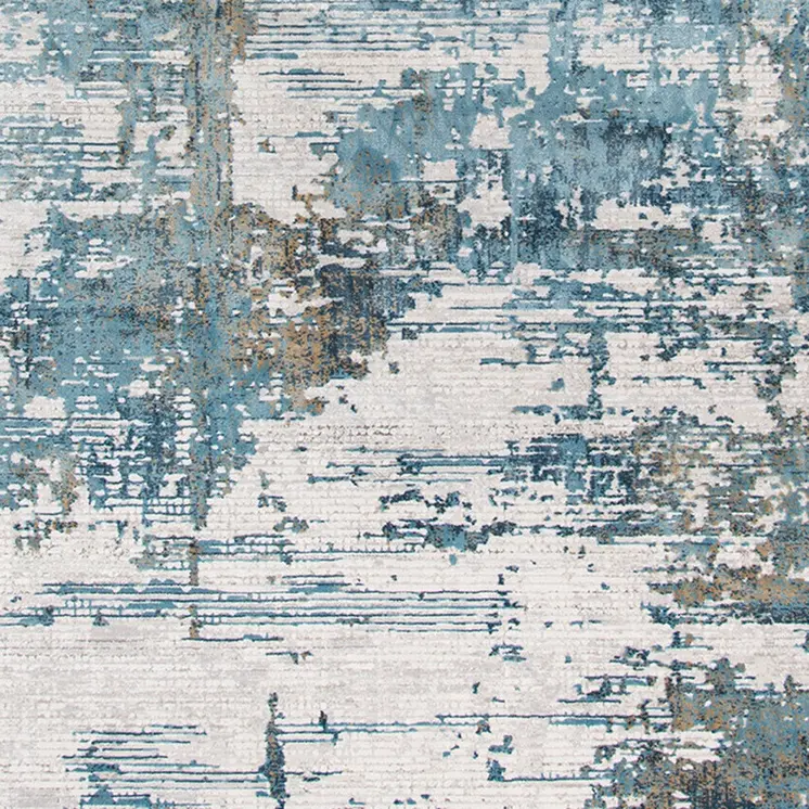 8' X 12' Ivory Blue And Brown Abstract Area Rug With Fringe