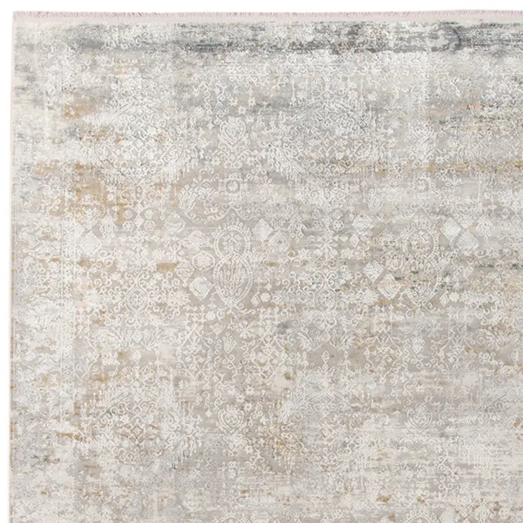 2' X 3' Gray Ivory And Brown Medallion Area Rug With Fringe