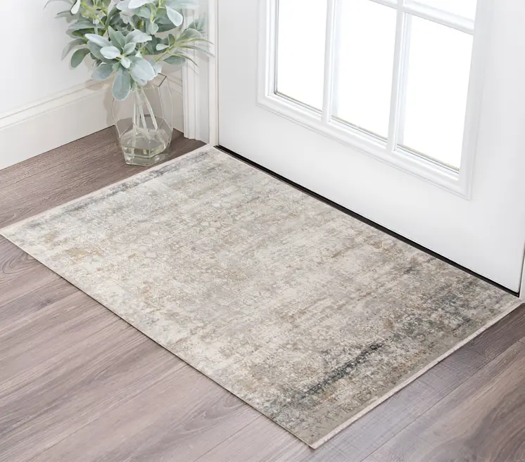 2' X 3' Gray Ivory And Brown Medallion Area Rug With Fringe
