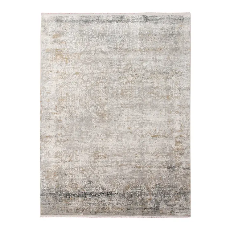 8' X 12' Gray Ivory And Brown Medallion Area Rug With Fringe