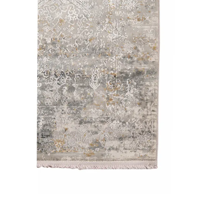 8' X 12' Gray Ivory And Brown Medallion Area Rug With Fringe