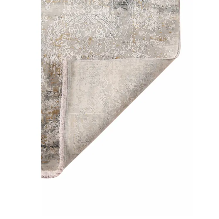 8' X 12' Gray Ivory And Brown Medallion Area Rug With Fringe