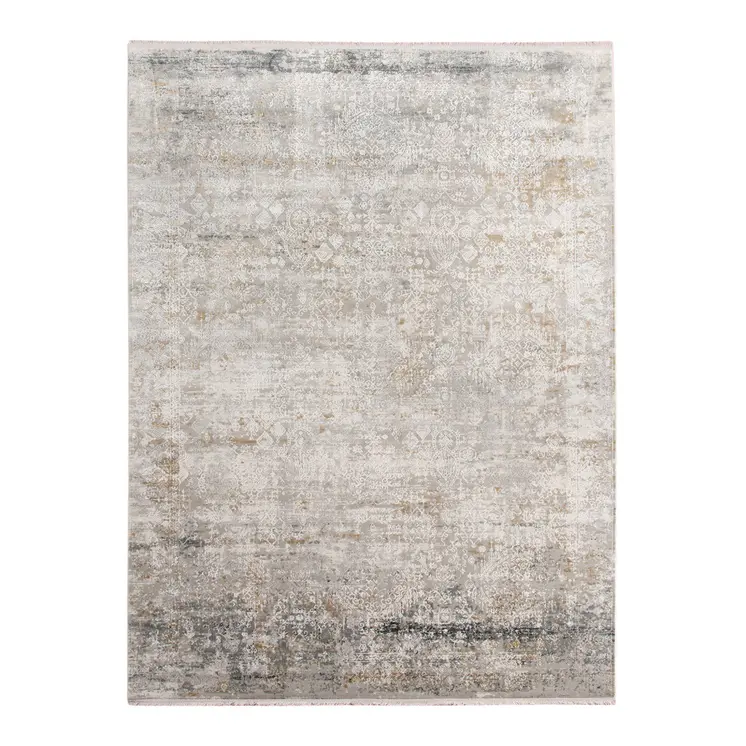 8' X 12' Gray Ivory And Brown Medallion Area Rug With Fringe