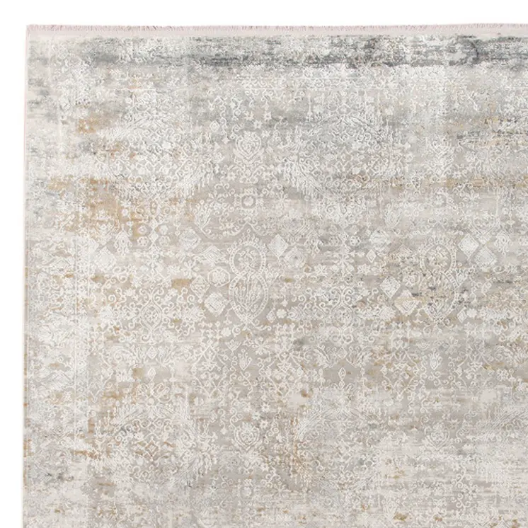 8' X 12' Gray Ivory And Brown Medallion Area Rug With Fringe