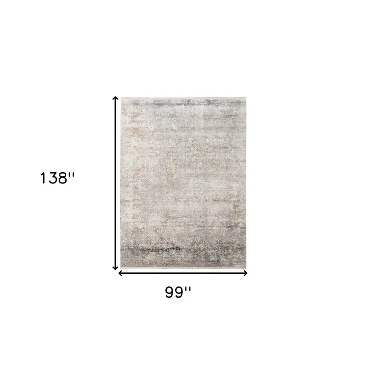 8' X 12' Gray Ivory And Brown Medallion Area Rug With Fringe