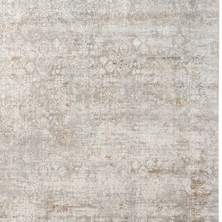 10' X 14' Gray Ivory And Brown Medallion Area Rug With Fringe