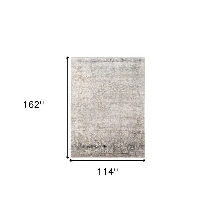 10' X 14' Gray Ivory And Brown Medallion Area Rug With Fringe