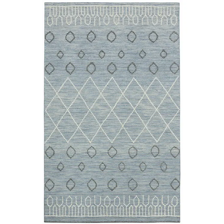 2' X 3' Blue Gray And Ivory Wool Geometric Hand Hooked Area Rug