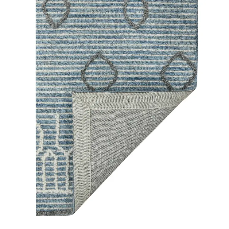 2' X 3' Blue Gray And Ivory Wool Geometric Hand Hooked Area Rug