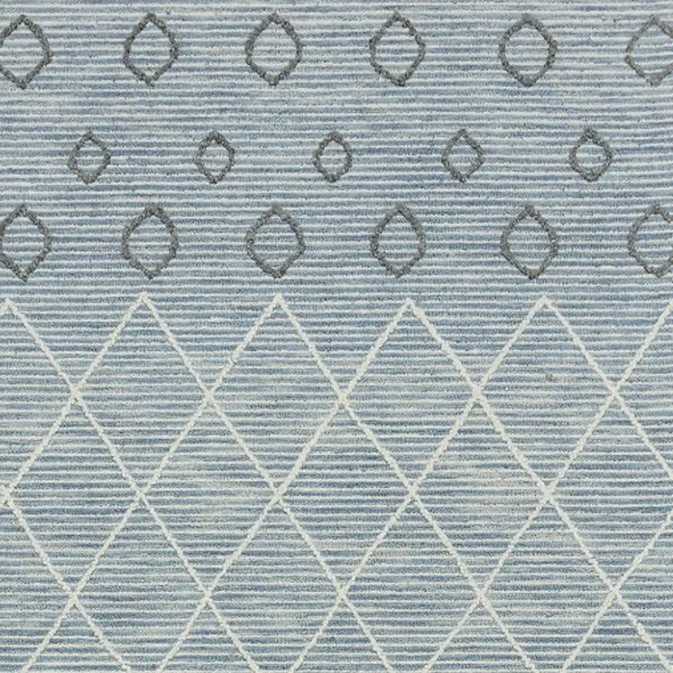 2' X 3' Blue Gray And Ivory Wool Geometric Hand Hooked Area Rug