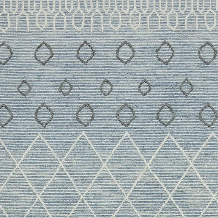 5' X 8' Blue Gray And Ivory Wool Geometric Hand Hooked Area Rug
