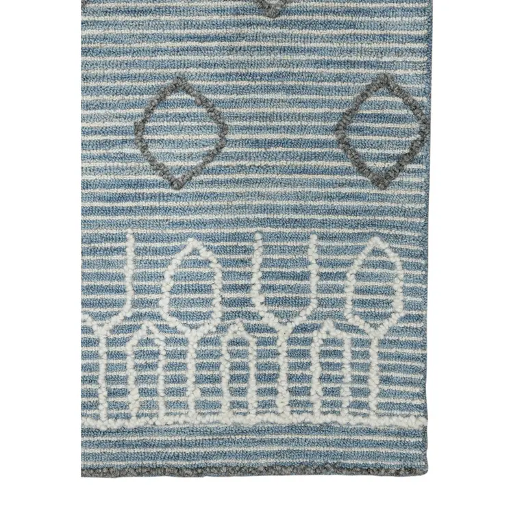 8' X 10' Blue Gray And Ivory Wool Geometric Hand Hooked Area Rug