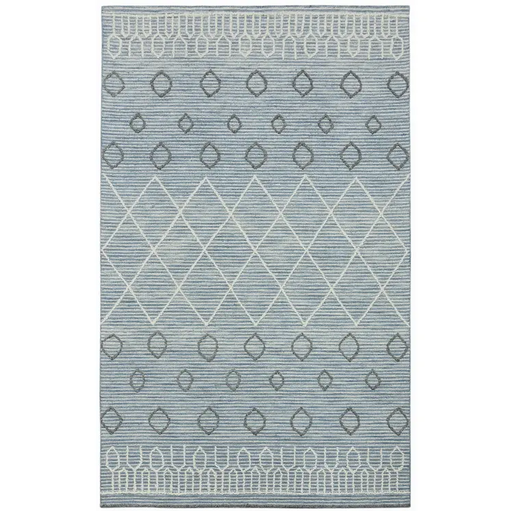 8' X 10' Blue Gray And Ivory Wool Geometric Hand Hooked Area Rug