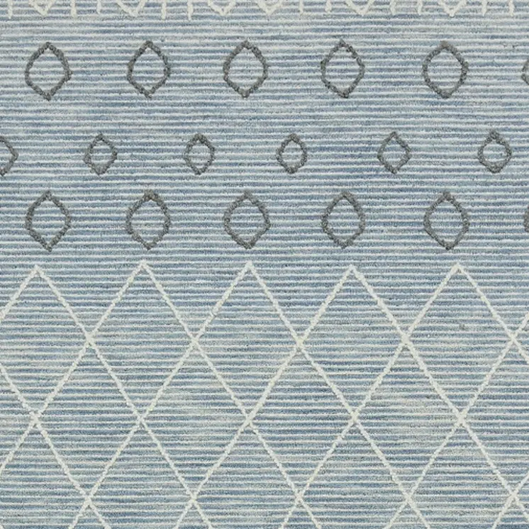 8' X 10' Blue Gray And Ivory Wool Geometric Hand Hooked Area Rug