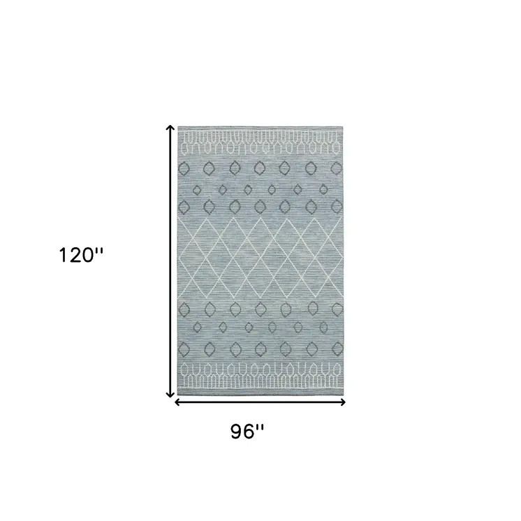 8' X 10' Blue Gray And Ivory Wool Geometric Hand Hooked Area Rug