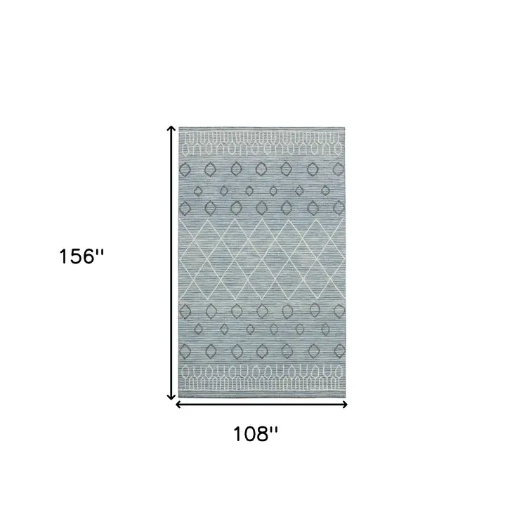 9' X 13' Blue Gray And Ivory Wool Geometric Hand Hooked Area Rug