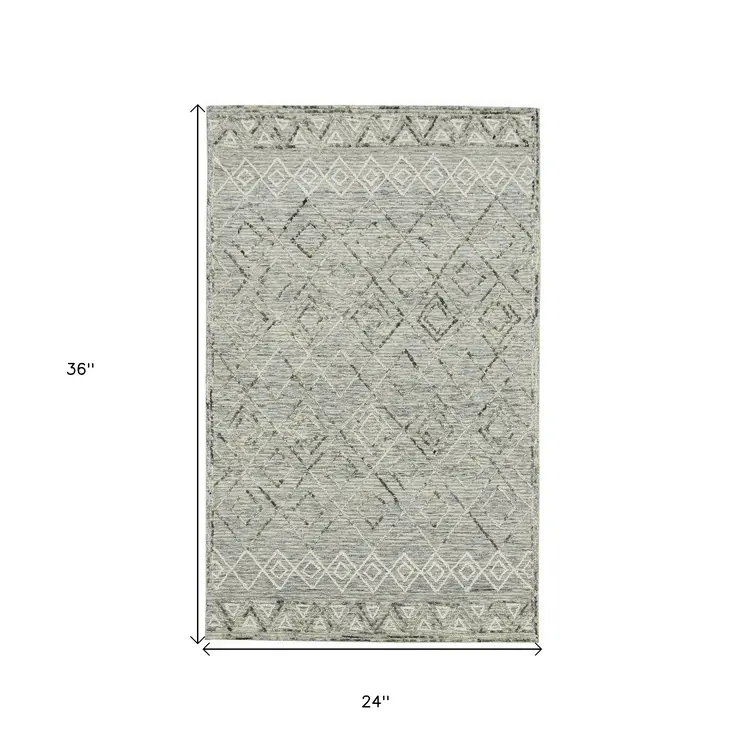2' X 3' Gray Ivory And Black Wool Argyle Hand Hooked Area Rug
