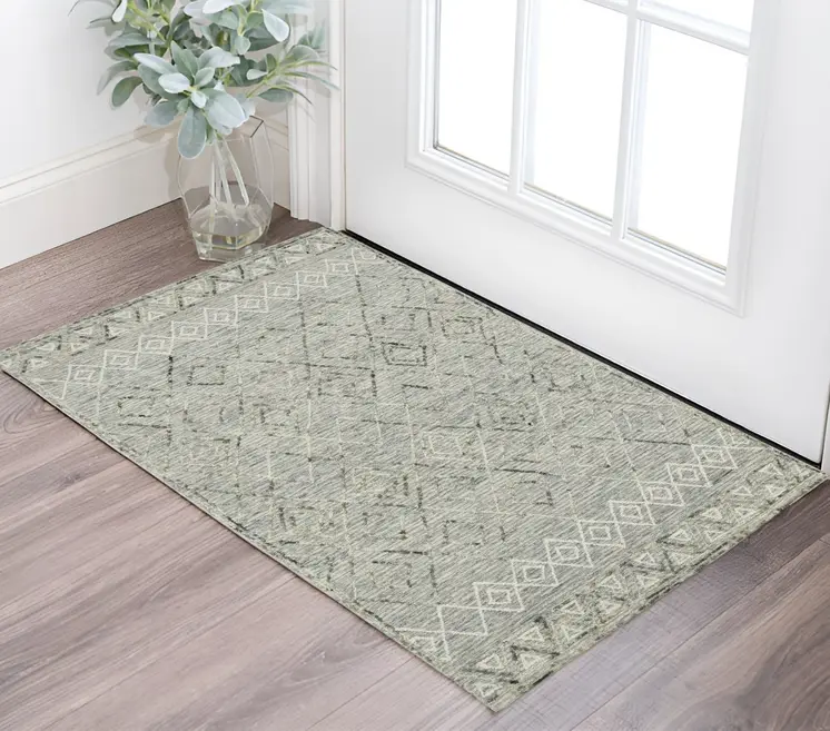 2' X 3' Gray Ivory And Black Wool Argyle Hand Hooked Area Rug