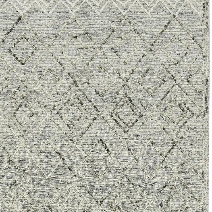 5' X 8' Gray Ivory And Black Wool Argyle Hand Hooked Area Rug