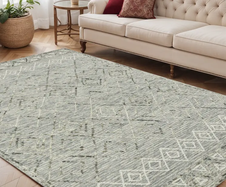5' X 8' Gray Ivory And Black Wool Argyle Hand Hooked Area Rug