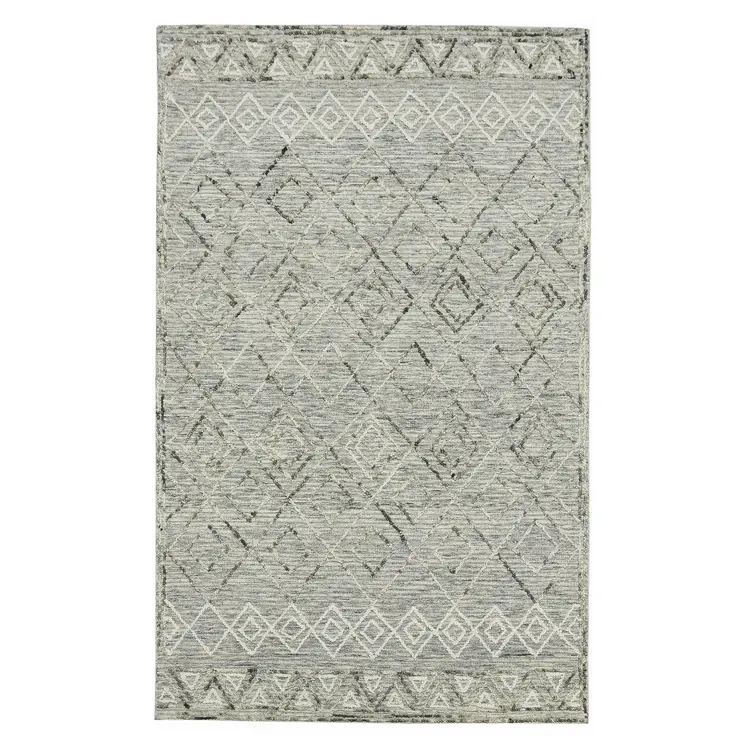 9' X 13' Gray Ivory And Black Wool Argyle Hand Hooked Area Rug