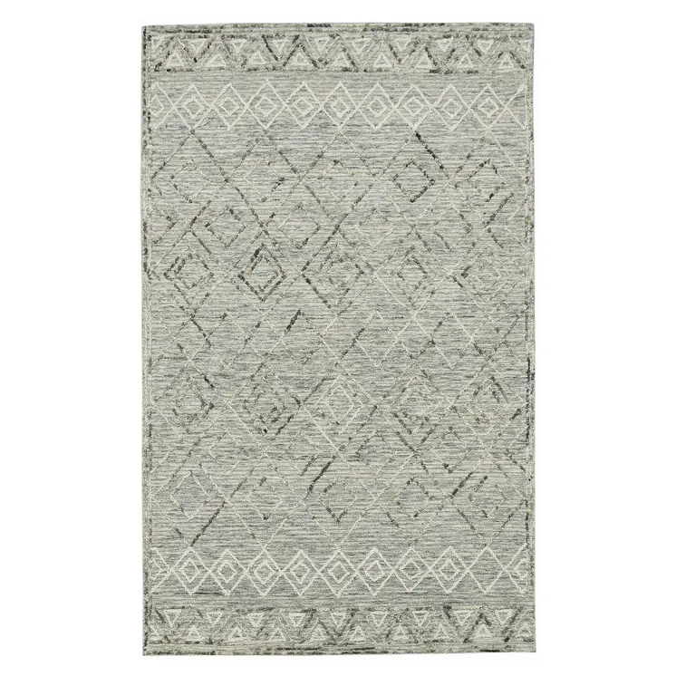 9' X 13' Gray Ivory And Black Wool Argyle Hand Hooked Area Rug