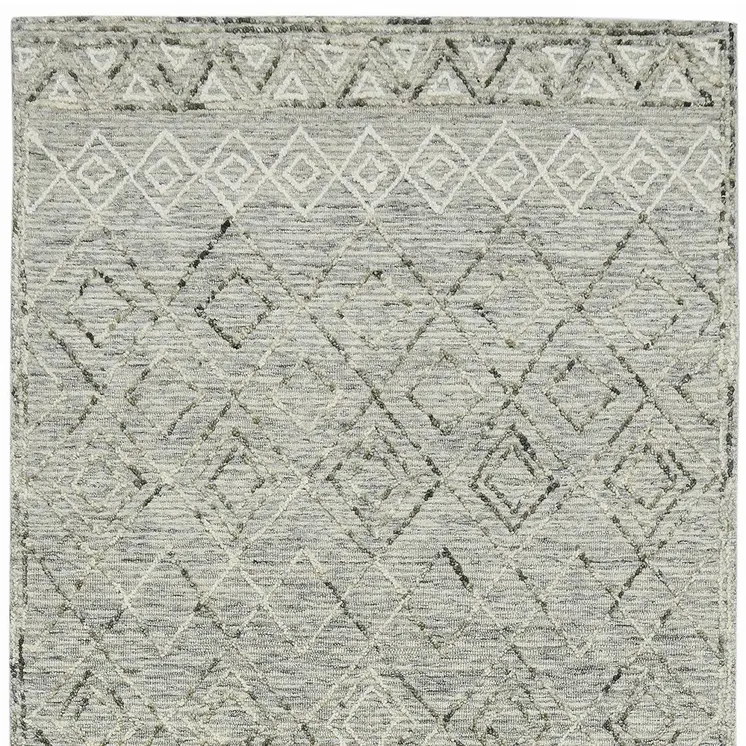 9' X 13' Gray Ivory And Black Wool Argyle Hand Hooked Area Rug