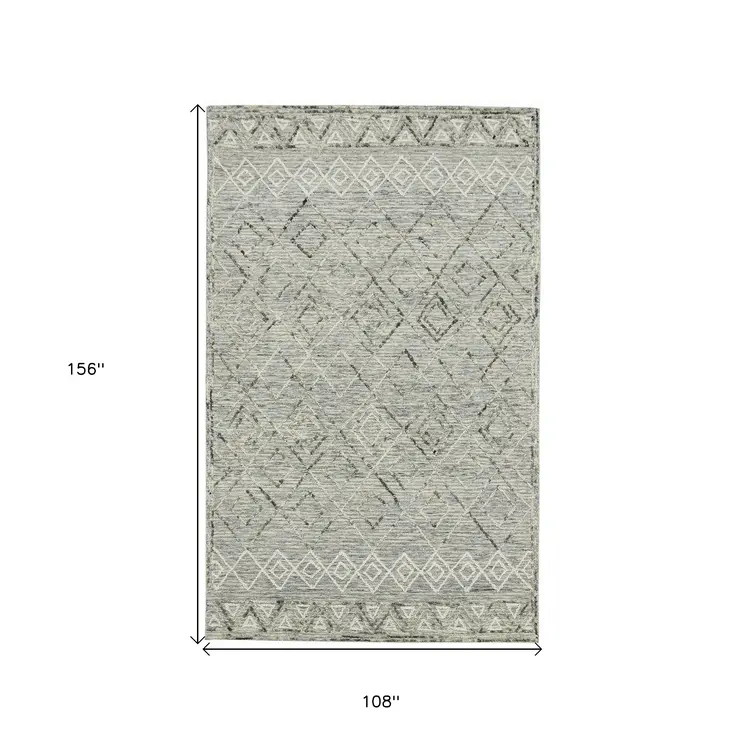 9' X 13' Gray Ivory And Black Wool Argyle Hand Hooked Area Rug