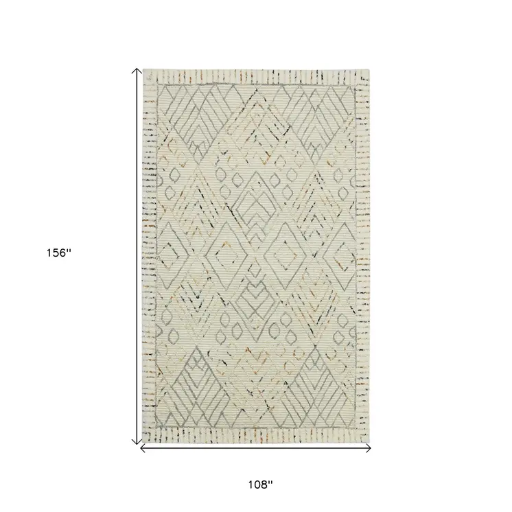 9' X 13' Ivory Gray And Rust Wool Southwestern Hand Hooked Area Rug