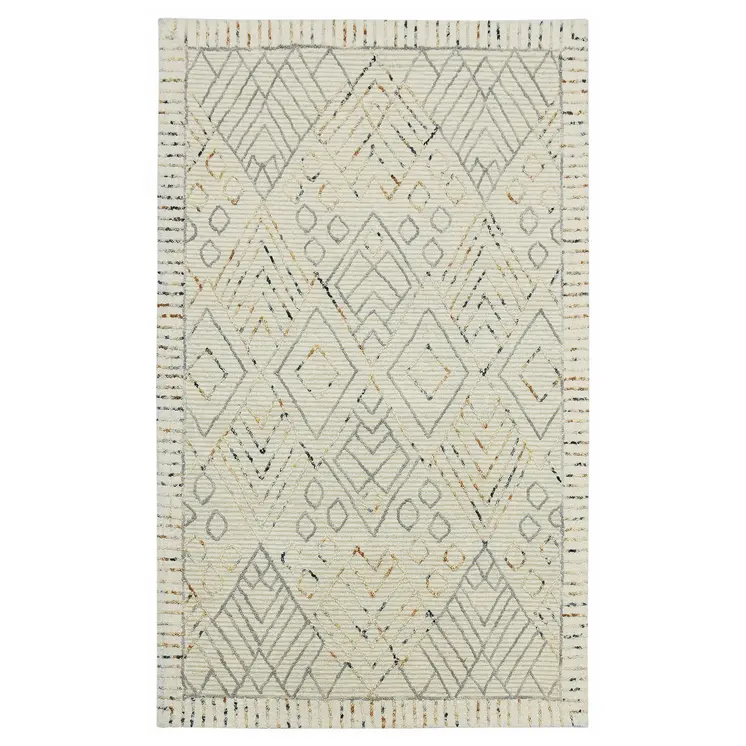 9' X 13' Ivory Gray And Rust Wool Southwestern Hand Hooked Area Rug